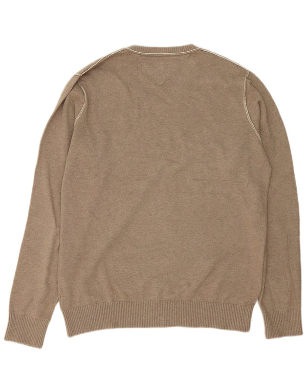 Tommy Hilfiger Mens V-Neck Jumper Sweater Small Grey Cotton