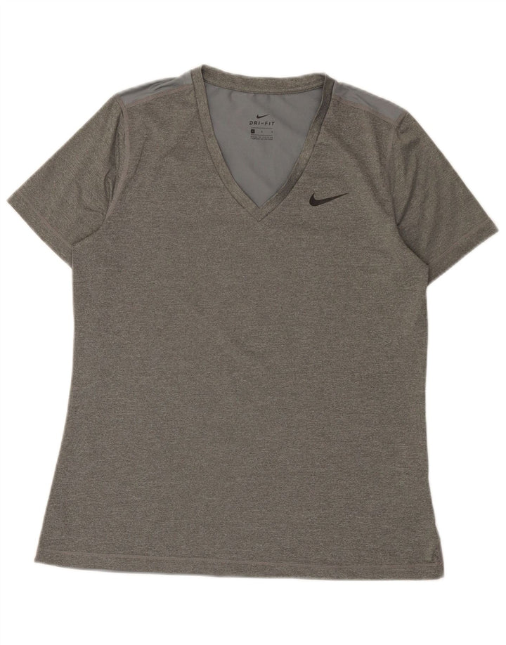 Nike Damen Dri Fit T-Shirt Top UK 14 Large Grau Polyester