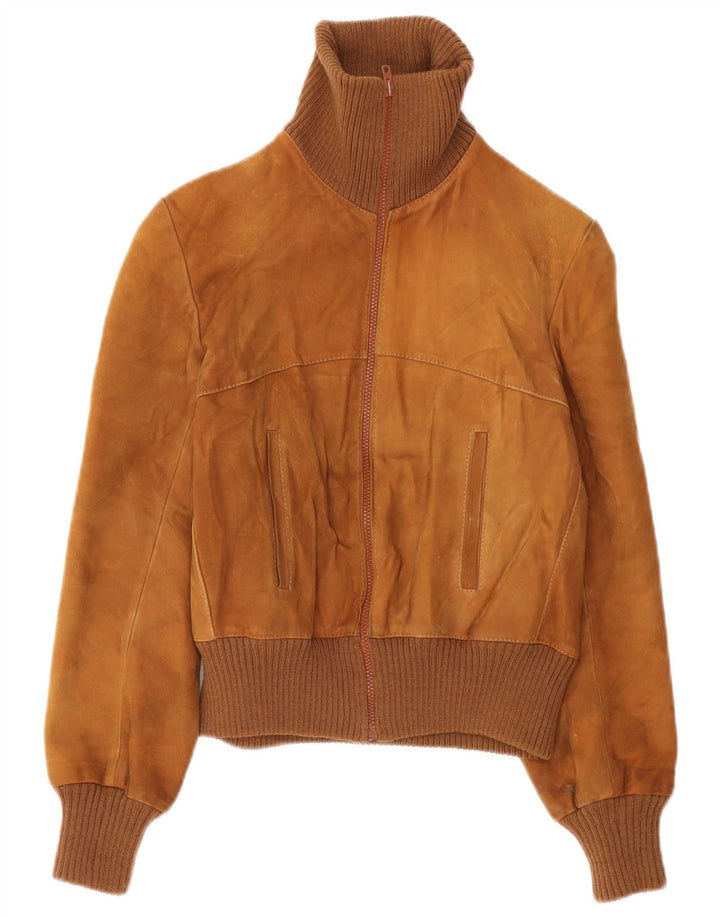 Vintage Damen Wildleder Bomberjacke UK 10 Small Brown