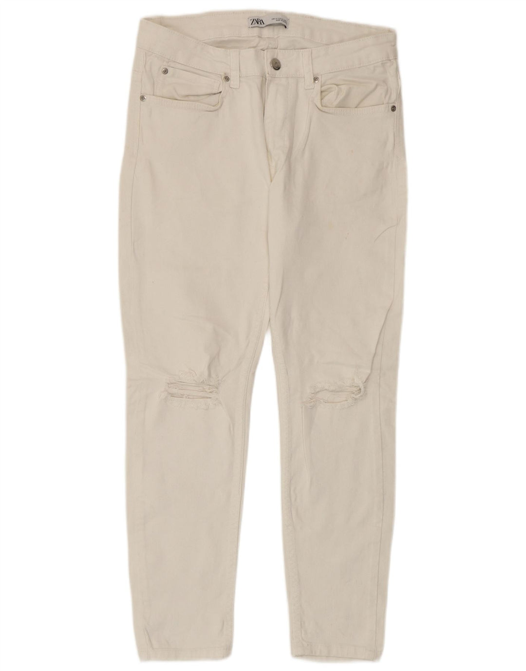 Zara Herren-Jeans im Used-Look, kurz geschnitten, EU 40, mittelgroß, W31, L25, weiße Baumwolle