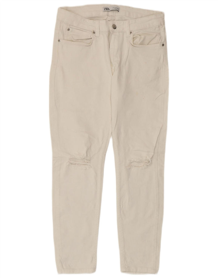 Zara Herren-Jeans im Used-Look, kurz geschnitten, EU 40, mittelgroß, W31, L25, weiße Baumwolle