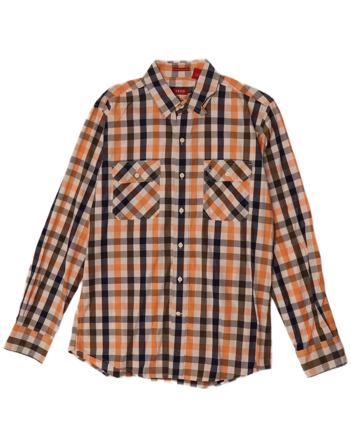 Izod Slim-Fit-Hemd für Herren aus mittelorangefarbener Gingham-Baumwolle