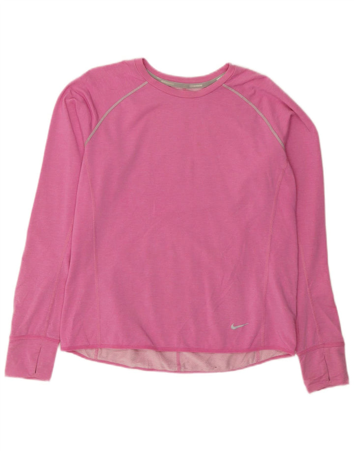 NIKE Damen Dri Fit Top Langarm UK 18 XL Rosa Lyocell