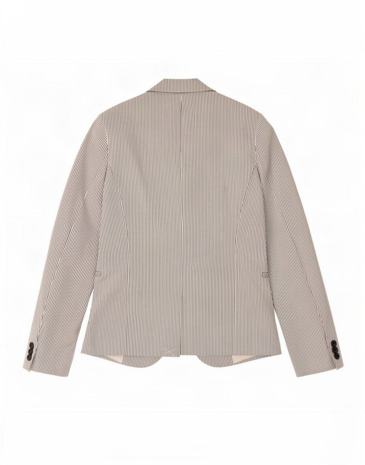 Zara Damen-Blazerjacke mit 1 Knopf, EU 38, klein, blau gestreift, Baumwolle