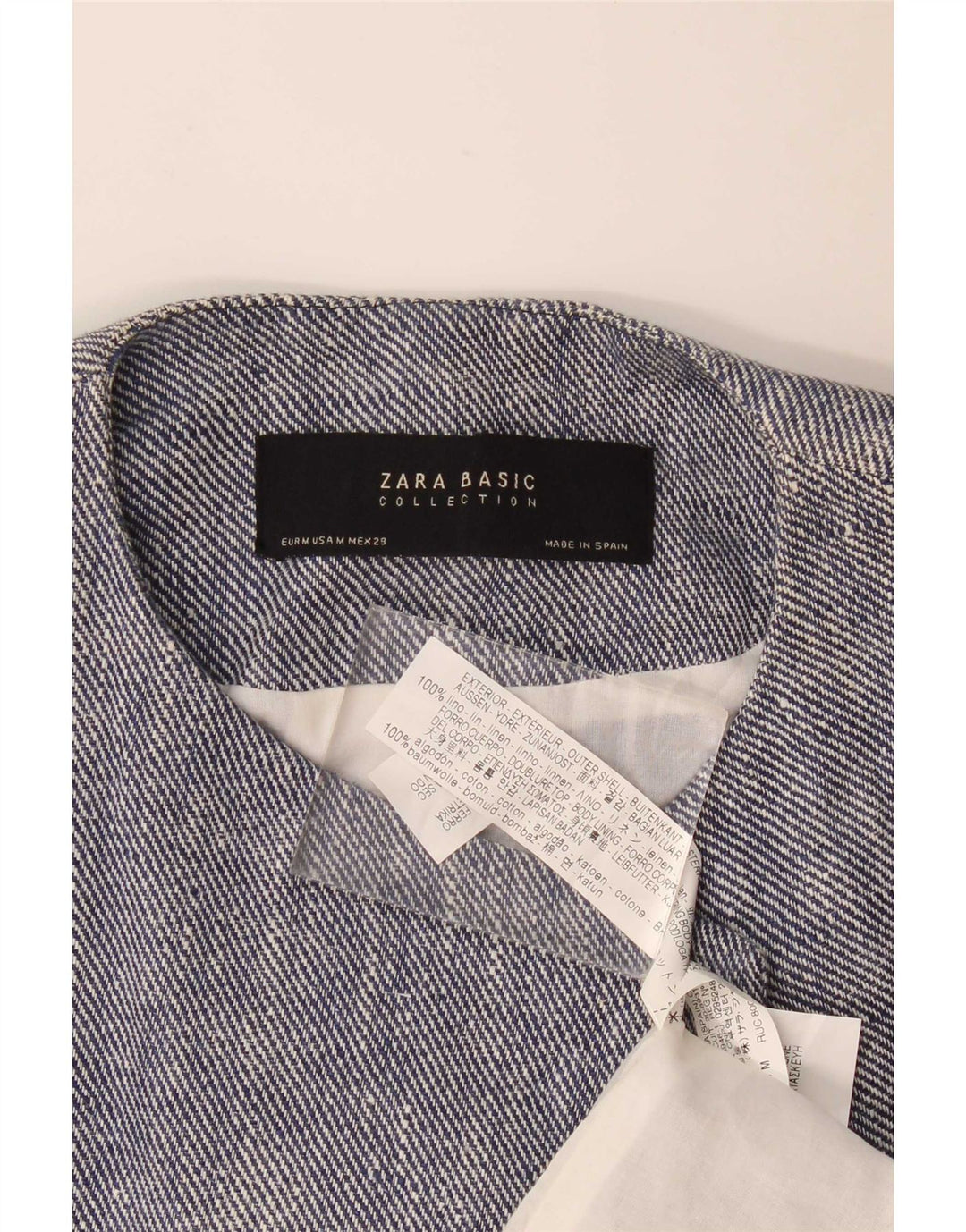 Zara Damen Longline Open Blazer Jacke UK 12 Mittelblaues Leinen