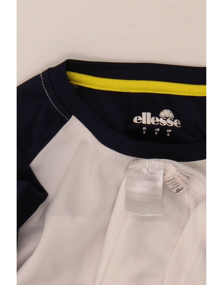 Ellesse Herren-Top, langärmelig, klein, weiß, Farbblock, Polyester