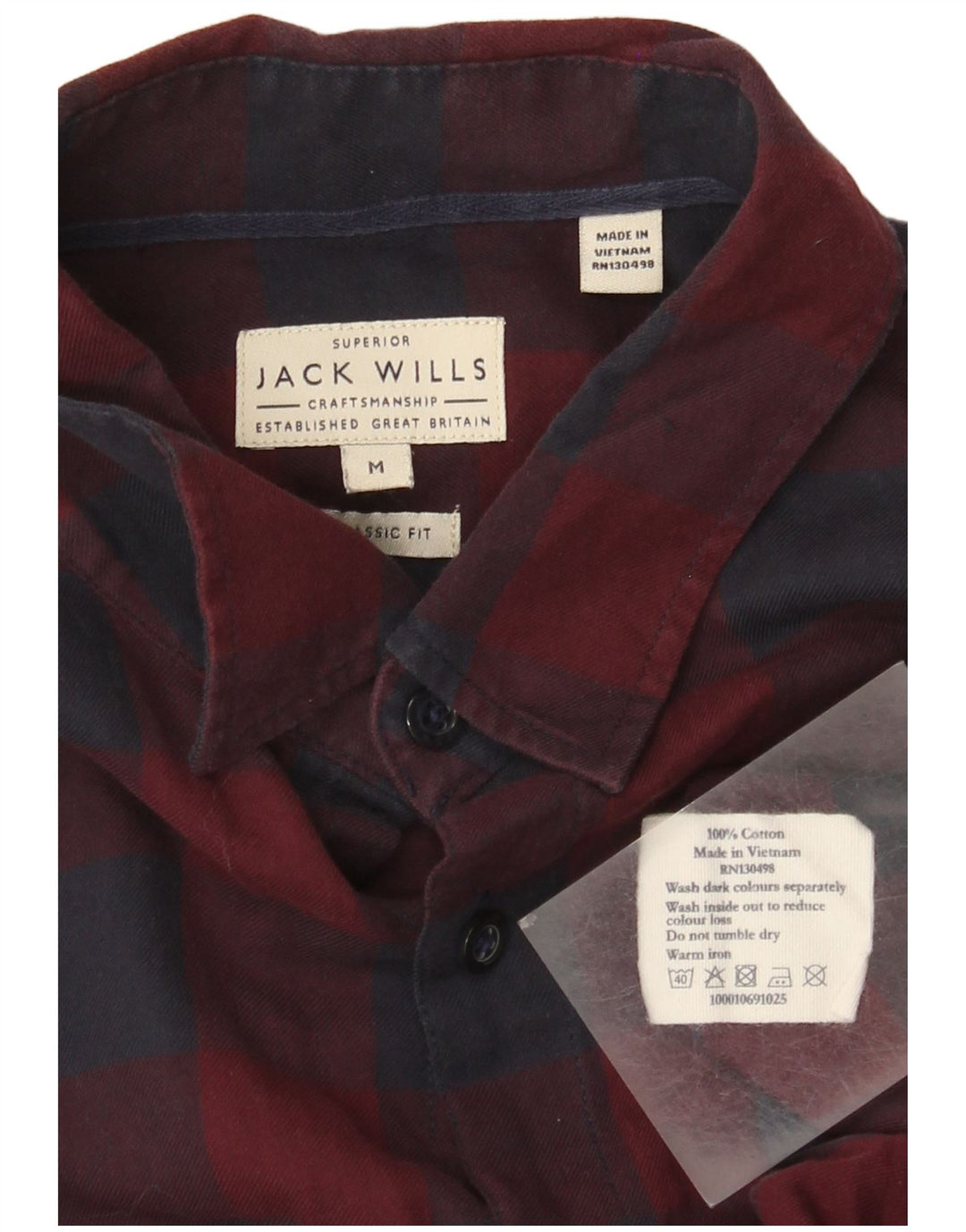 Jack Wills Herren-Hemd mit klassischer Passform, mittelgroß, Burgunderrot, Gingham-Baumwolle