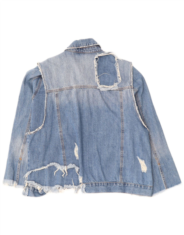 ZARA Damen Distressed Jeansjacke UK 16 Große blaue Baumwolle
