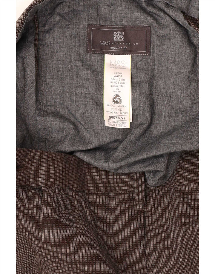 Marks & Spencer Herren-Anzughose in normaler Passform, W34 L33, braun kariert