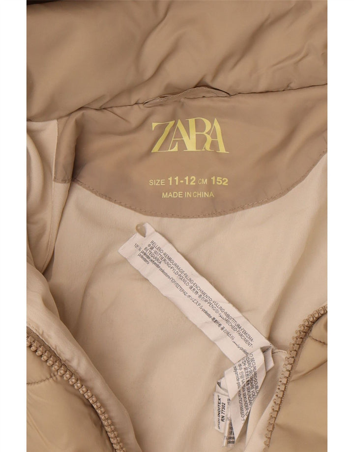 Zara Wattierte Jacke mit Kapuze für Mädchen, 11–12 Jahre, beige, Polyester