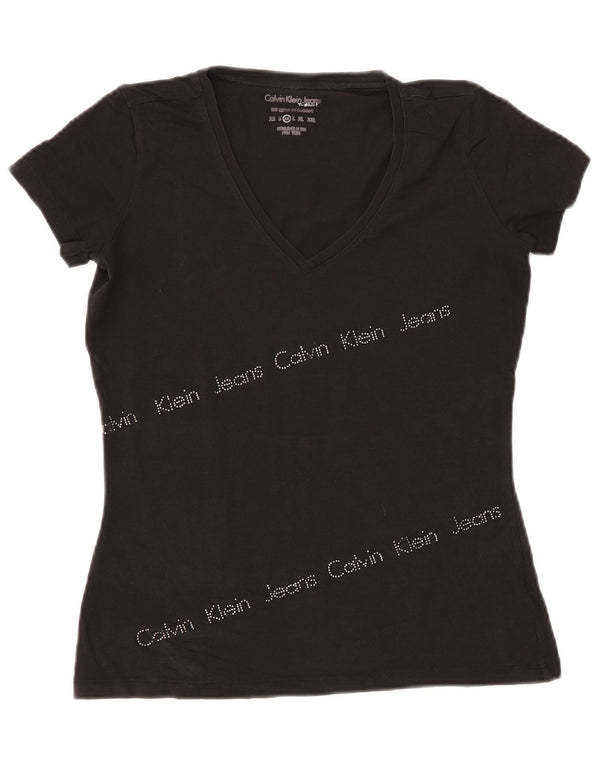 CALVIN KLEIN JEANS Damen Grafik T-Shirt Top UK 12 Medium Schwarz