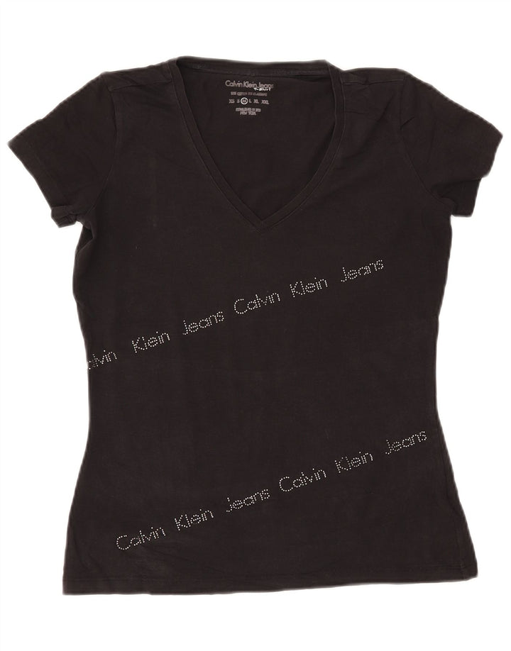 CALVIN KLEIN JEANS Damen Grafik T-Shirt Top UK 12 Medium Schwarz