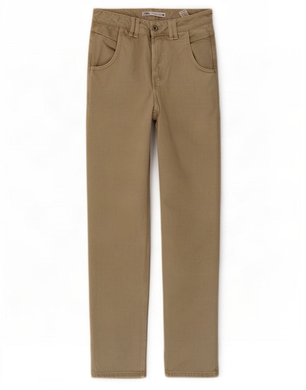 Zara Damen Tapered Jeans EU 34 2XS W24 L30 Khaki Baumwolle