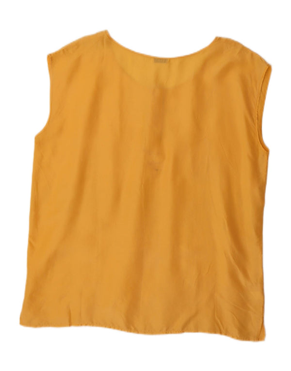 Vintage Damen Ärmelloses Blusentop UK 20 2XL Gelbe Seide