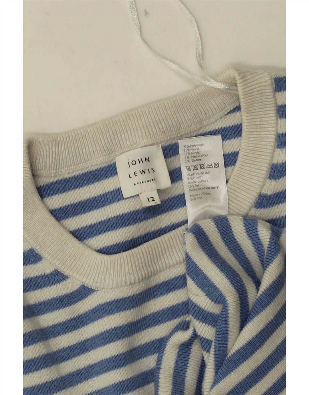 John Lewis Damen-Pullover mit Rundhalsausschnitt, UK 12, Mittelblau gestreift