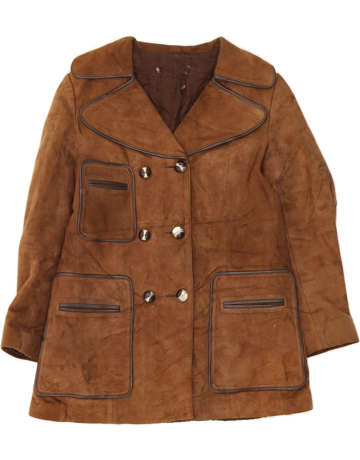 VINTAGE Damen Zweireihige Wildlederjacke UK 10 Small Brown