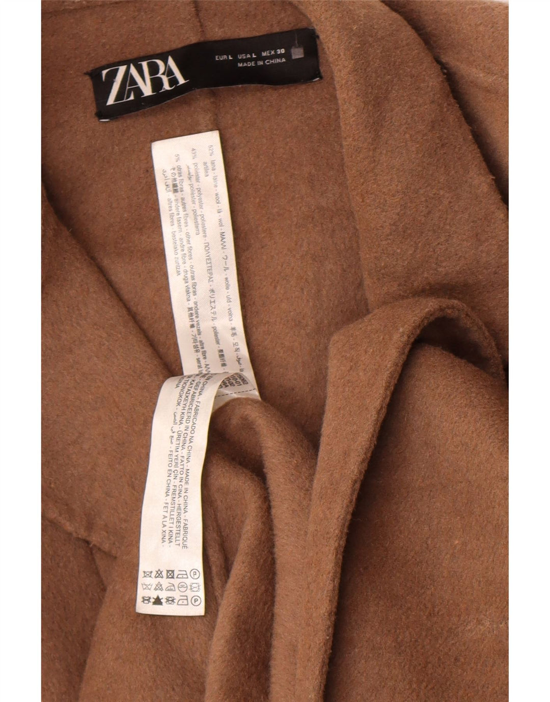 Zara Damen Mantel UK 16 Große braune Wolle