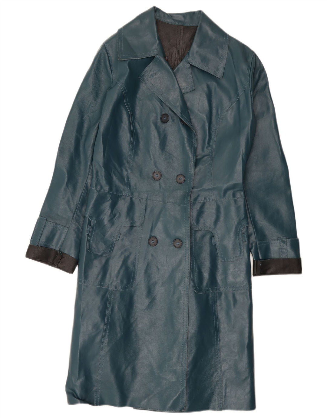 Vintage Damen Ledermantel IT 40 Small Blue Colourblock