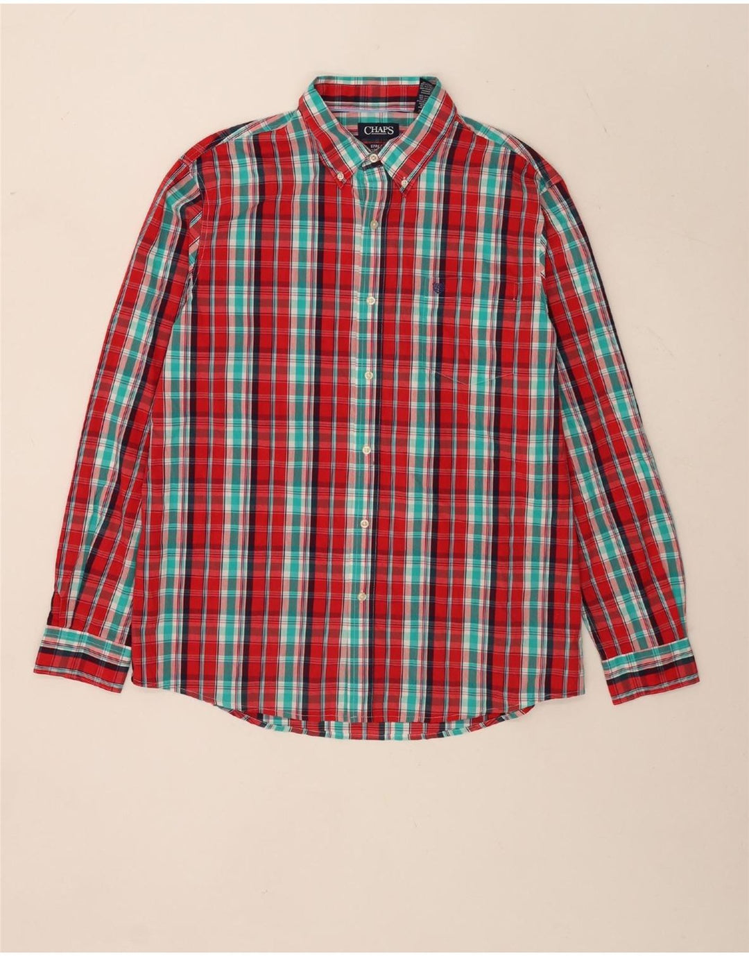 Chaps Herren-Stretch-Hemd mit normaler Passform, XL, rot, kariert, Baumwolle