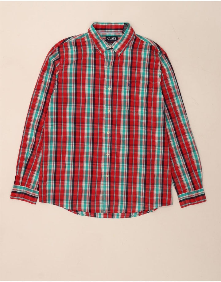 Chaps Herren-Stretch-Hemd mit normaler Passform, XL, rot, kariert, Baumwolle