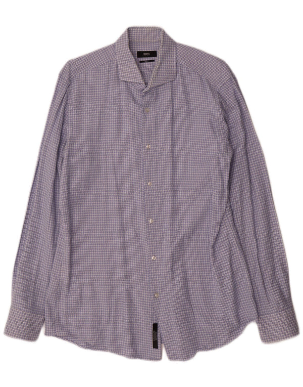 Hugo Boss Herren Slim Fit Hemd UK 41 16 Große blaue geometrische Baumwolle