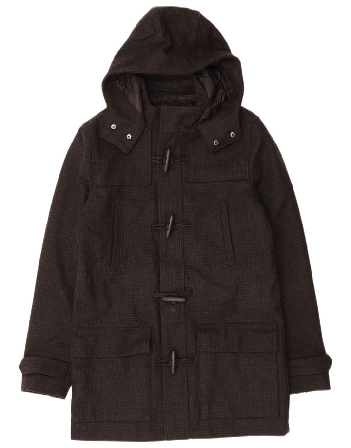 VINTAGE Herren-Dufflecoat mit Kapuze, UK 38, mittlerer schwarzer Hahnentrittmuster