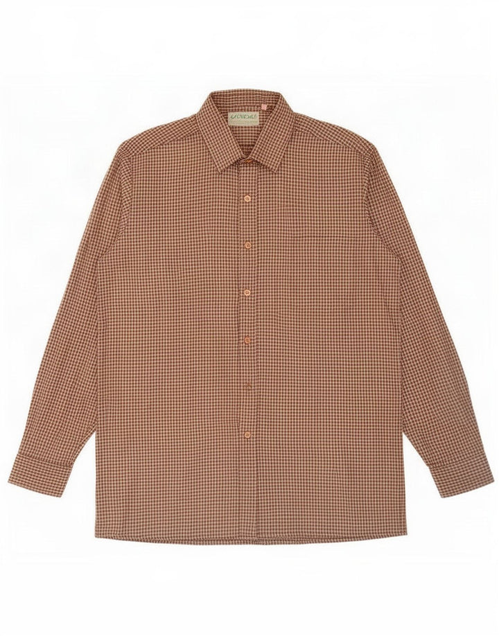 Gleneske Herren-Flanellhemd, Größe 39, 15 1/2, mittelbeige, Hahnentrittmuster