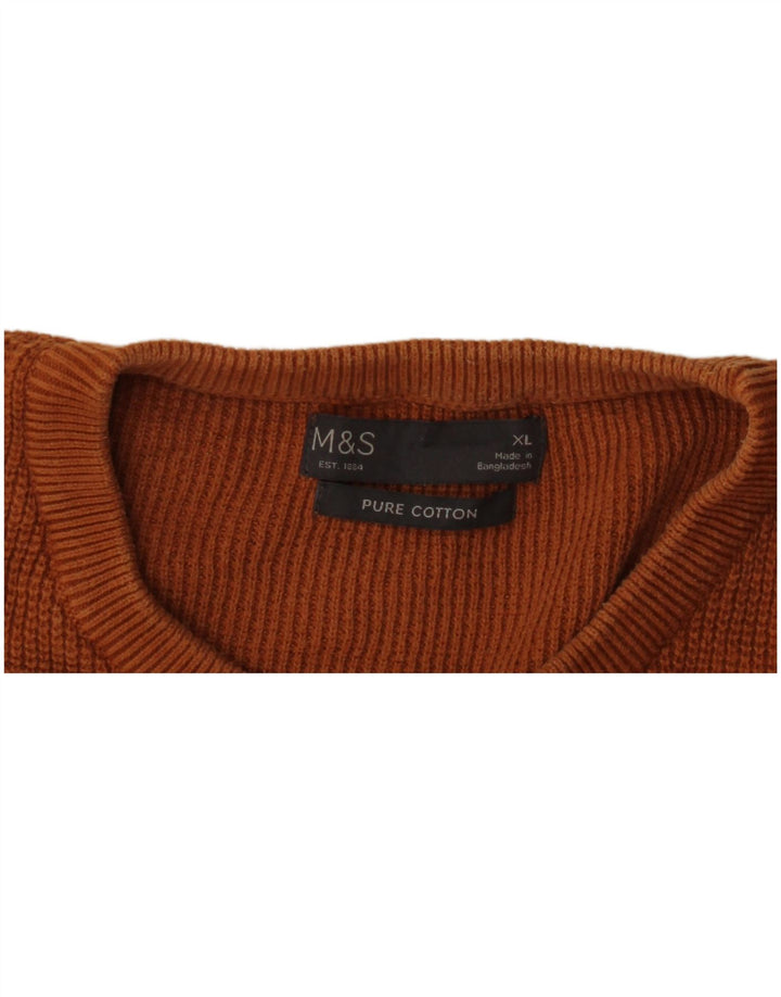 Marks & Spencer Herren-Pullover mit Rundhalsausschnitt, XL, braune Baumwolle