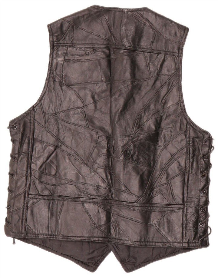 Vintage Herren Motorstyle Lederweste Medium Schwarz Patchwork