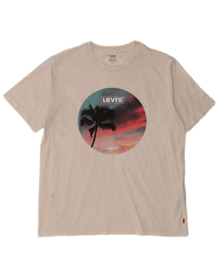LEVI'S Herren-T-Shirt mit Grafik, Größe L, cremefarbene Baumwolle