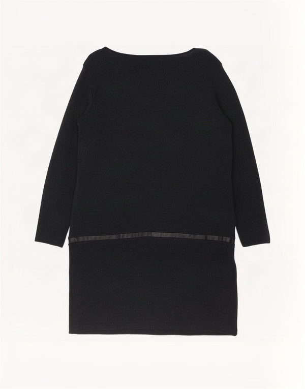 Cos Damen Langarm-Pulloverkleid UK 14 Mittelschwarze Merinowolle