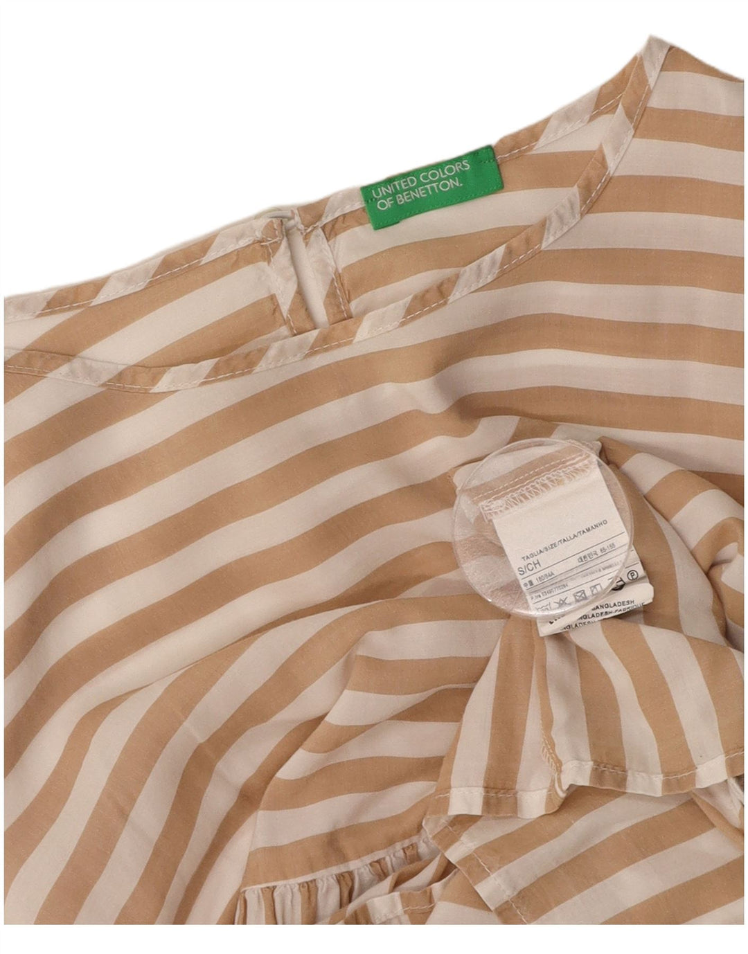 BENETTON Damen-Blusenoberteil in Übergröße, UK 10, Größe S, beige, Nadelstreifen-Lyocell
