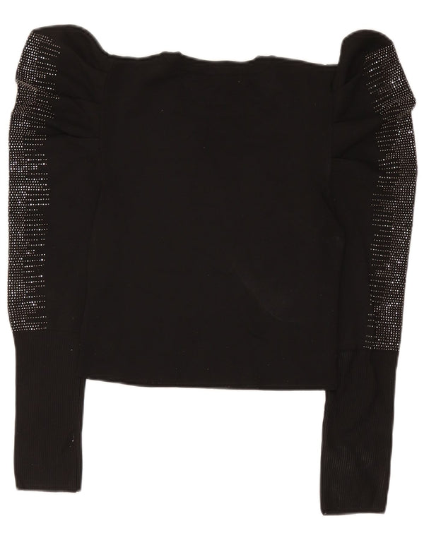 Zara Damen Langarm-Blusenoberteil UK 12 Medium Schwarz