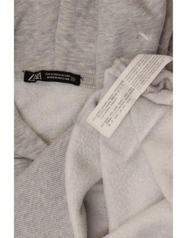 Zara Damen Übergroßer Kapuzenpullover UK 14 Mittelgraues Polyester