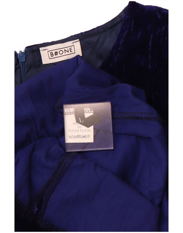 B.ONE Damen-Etuikleid aus Velours, langärmelig, Gr. 44, Größe L, Blau, Polyester