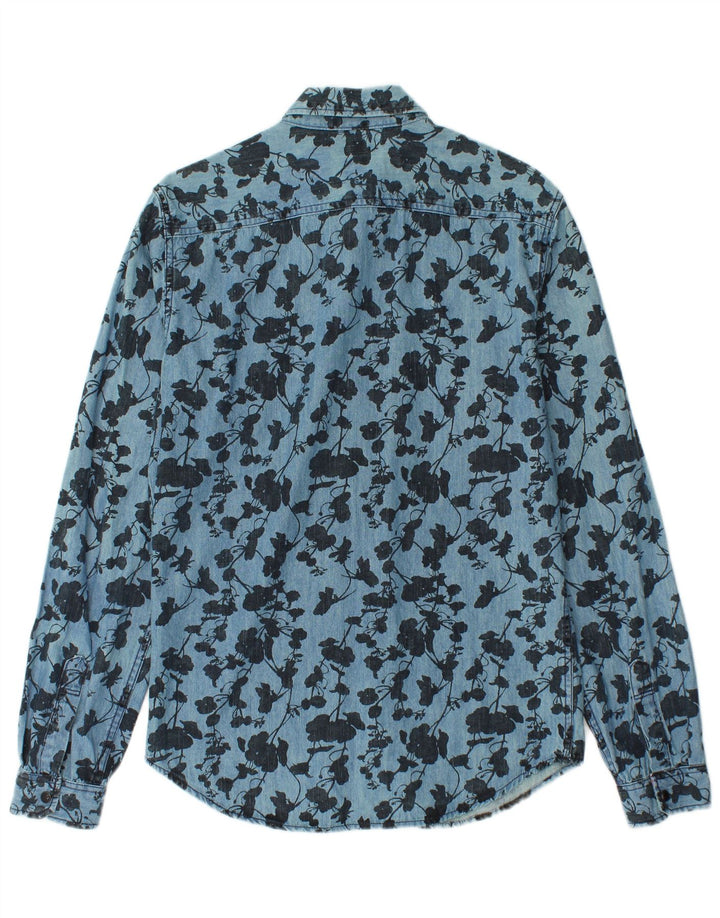 ZARA Mens Slim Fit Denim Shirt Medium Blue Floral