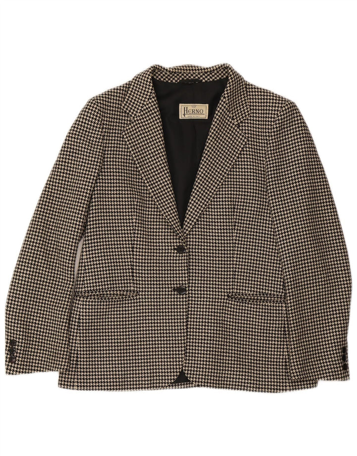 HERNO Womens 2 Button Blazer Jacket UK 14 Medium Black Houndstooth Classic