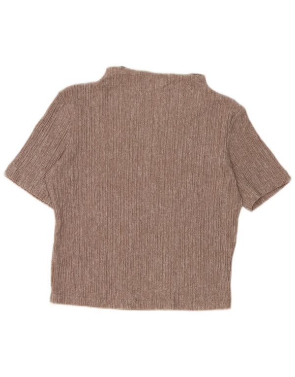 Zara Damen Crop Bluse Top UK 10 Small Braun
