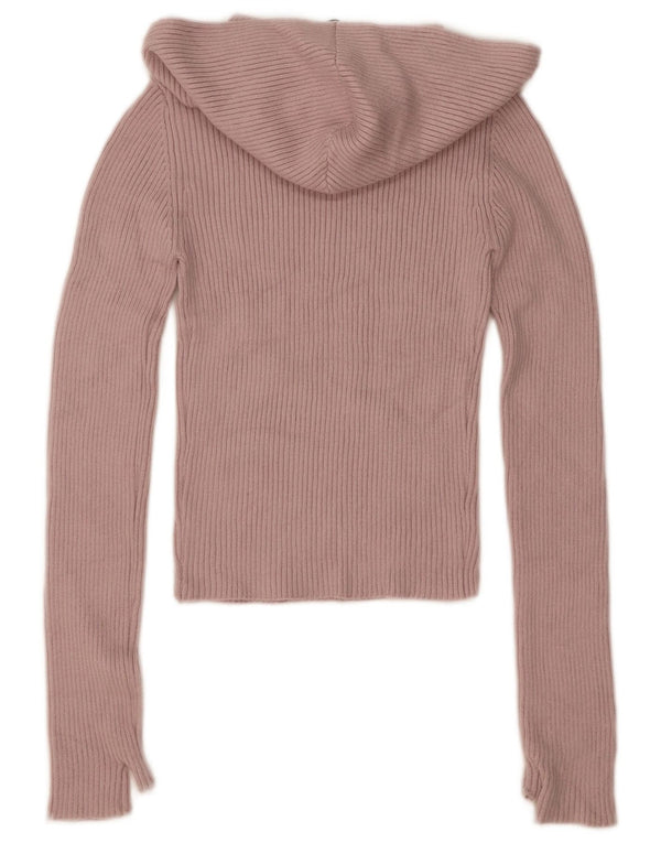 Zara Damen Crop Kapuzenpullover UK 12 Mittelrosa Viskose
