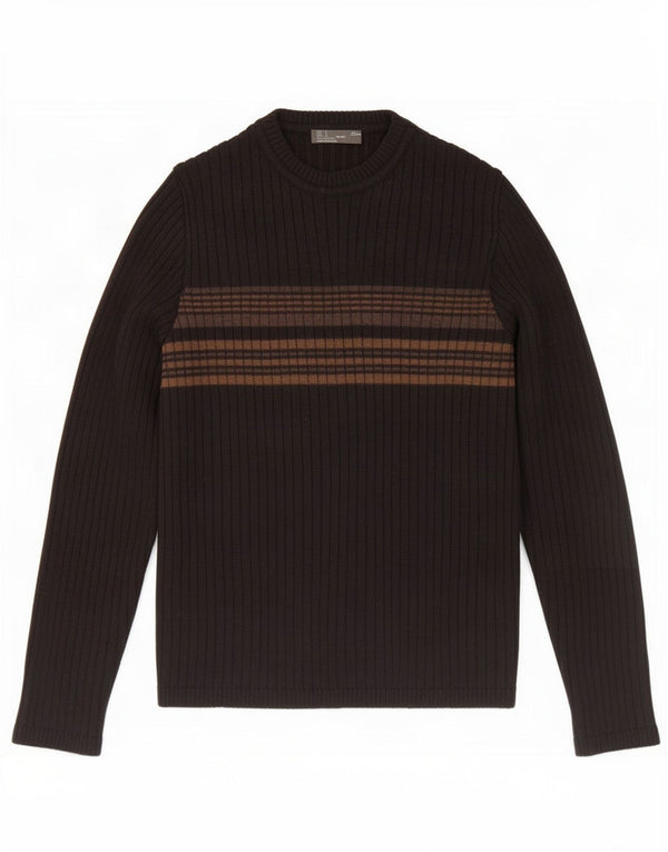 Zara Damen-Pullover mit Rundhalsausschnitt, Gr. 12, mittelschwarz, gestreift, Wolle