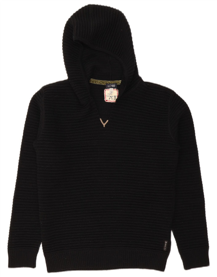 Armani Jeans Damen Kapuzenpullover UK 14 Mittelschwarze Wolle
