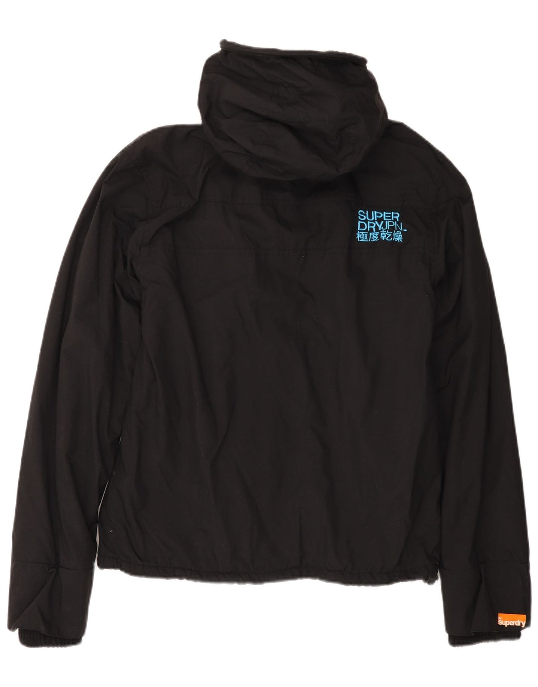 SUPERDRY Damen-Windbreakerjacke mit Kapuze, UK 16, Größe L, schwarzes Nylon
