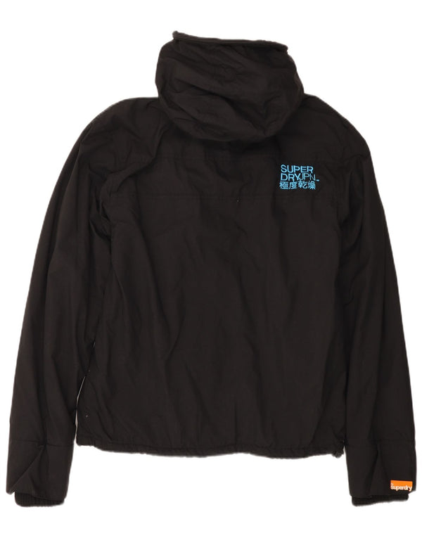 SUPERDRY Damen-Windbreakerjacke mit Kapuze, UK 16, Größe L, schwarzes Nylon
