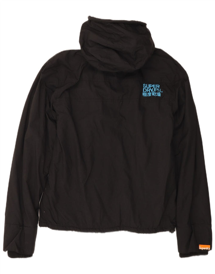 SUPERDRY Damen-Windbreakerjacke mit Kapuze, UK 16, Größe L, schwarzes Nylon