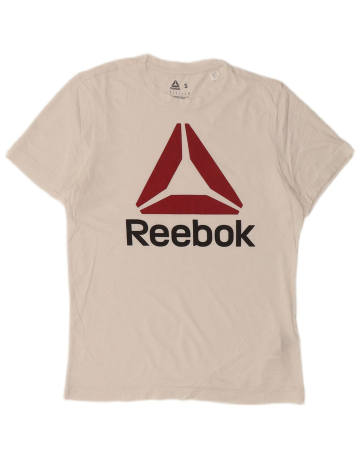 REEBOK Herren-T-Shirt mit Grafik, Größe S, weiße Baumwolle