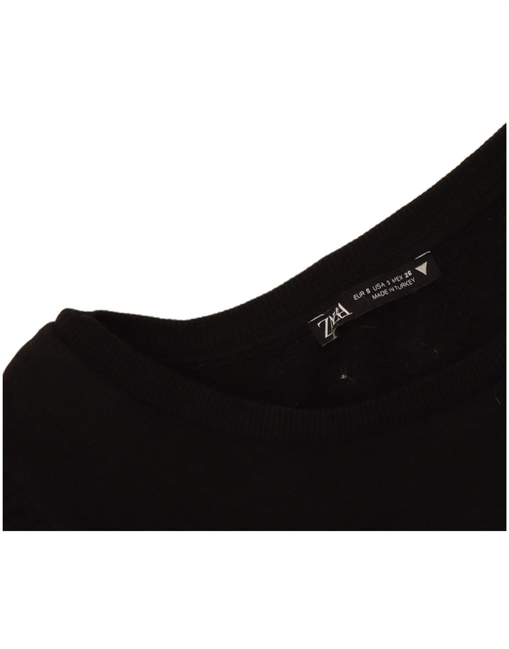 Zara Damen Crop Top Langarm UK 8 Small Schwarz
