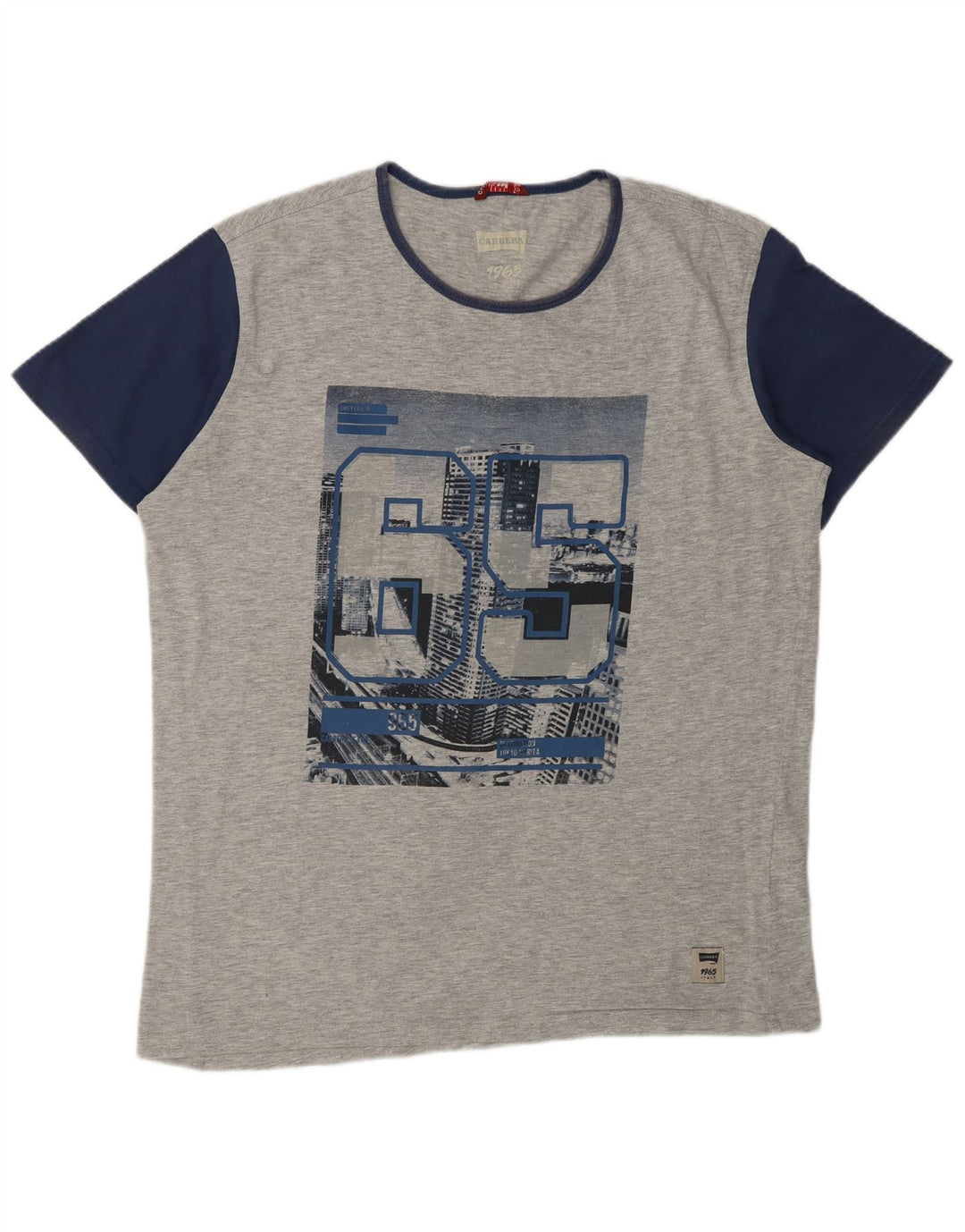 CARRERA Mens Graphic T-Shirt Top Large Grey Colourblock Cotton