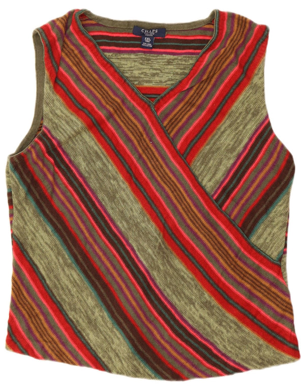 Chaps Damen Ärmelloses Crop Top UK 18 XL Grün gestreiftes Leinen