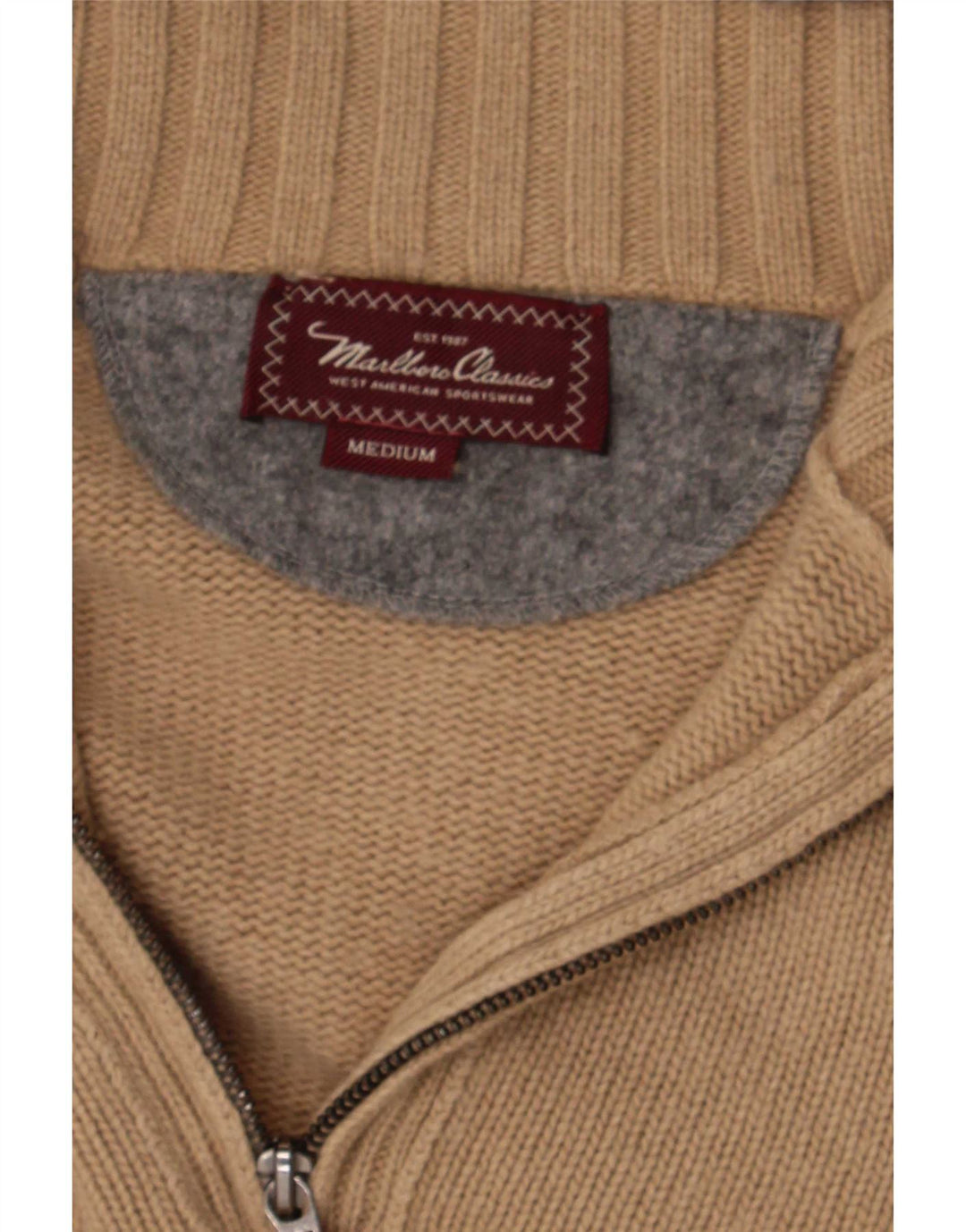 Marlboro Classics Herren-Pullover mit Reißverschluss am Hals, Mittelbeige