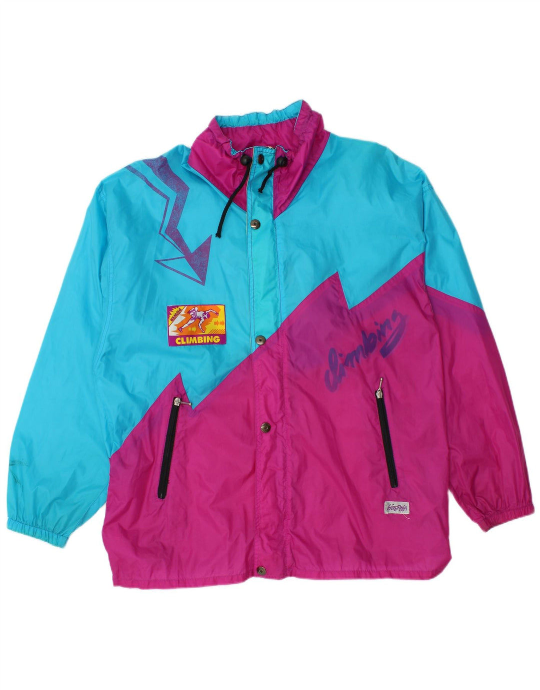 Vintage Herren-Skijacke mit Grafik, UK 46/48 2XL, blaues Colourblock-Polyamid